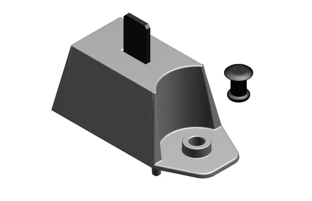BOSCH Modul in grauer Form mit einem schwarzen Einschnitt oben und einer Öffnung unten. Daneben ein schwarzer Befestigungsstift.
